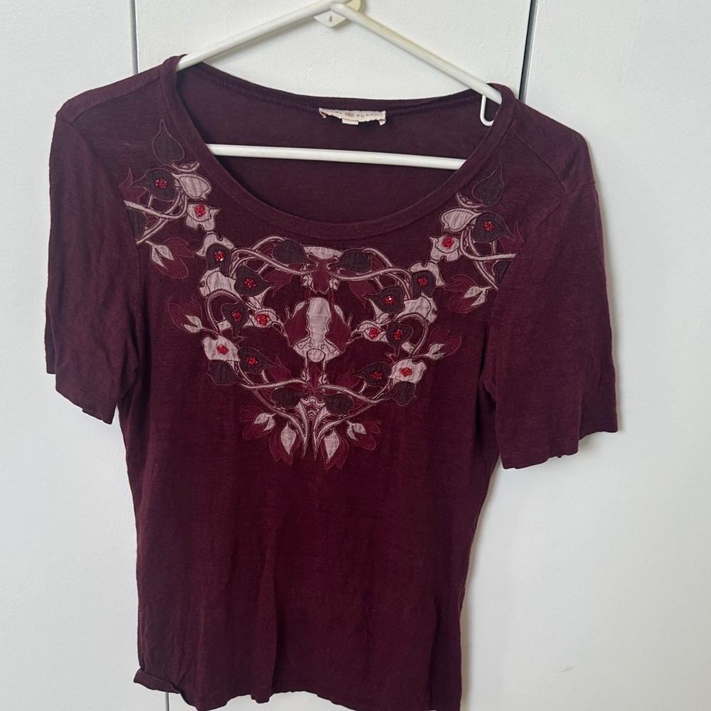 Tory Burch Embroidered Burgundy Top